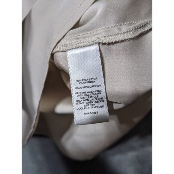 🍑EXPRESS Women Knit Tunic Solid Beige Round Neck Short Sleeve Zip Close M(8-10) - Picture 3 of 11